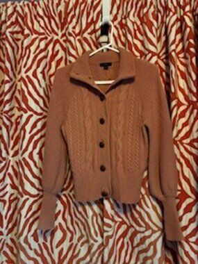 J. Crew Button up Sweater,  Dusty Rose, Balloon sleeves, Textured Buttons, Wool